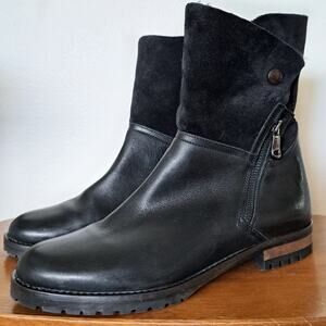 Fabianelli Black Lug Sole Leather Suede Boots Sz 7.5 Italy Faux Shearling Lined